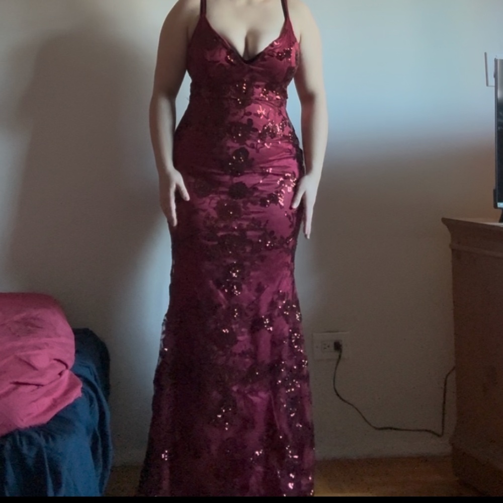 Lulus Shine Language Wine Red Sequin Mermaid Maxi… - image 4